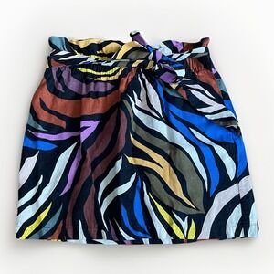 Who What Wear Women's Medium Colorful Print Belted Pockets Linen Blend Skirt EUC